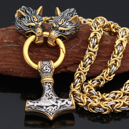 Men stainless steel Wolf head norse viking amulet necklace