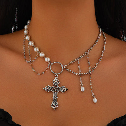 Gothic style cross alloy necklace