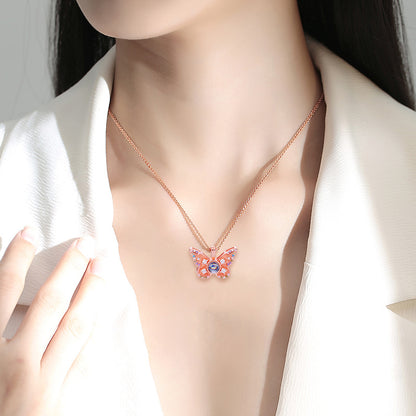 Colorful Diamond Butterfly Projection Necklace