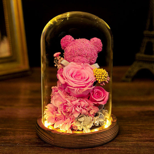 Everlasting Flower Bear Moss Glass Covered