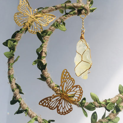 Hemp Rope Leaf Hand Crystal Decoration