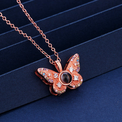 Colorful Diamond Butterfly Projection Necklace