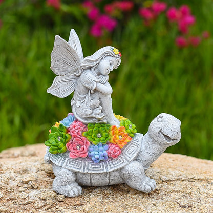 Solar Flower Fairy Angel Ornament Outdoor Resin