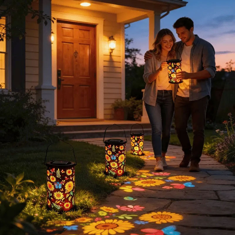 Solar Garden Lights with Colorful Sunflower Pattern