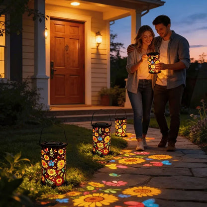 Solar Garden Lights with Colorful Sunflower Pattern