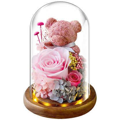 Everlasting Flower Bear Moss Glass Covered