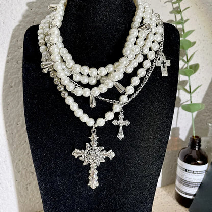 Goth Fashion Imitation Pearl Beadd Pendant Necklace
