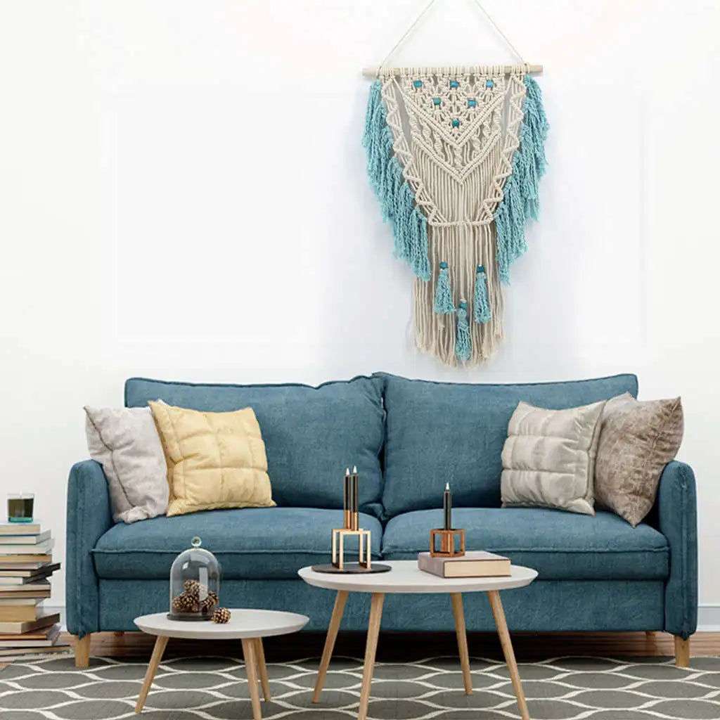 Blue  Bohemian Macrame Wall Art Handmade
