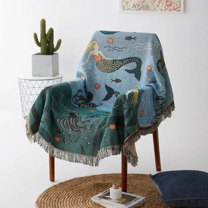 Mermaid Pattern Knitted Sofa Throw