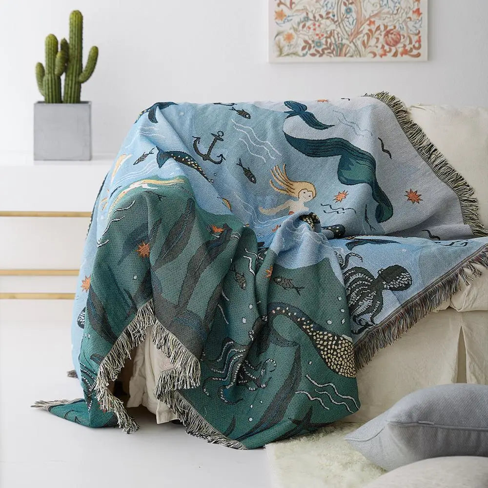 Mermaid Pattern Knitted Sofa Throw