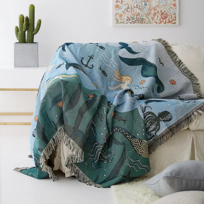 Mermaid Pattern Knitted Sofa Throw