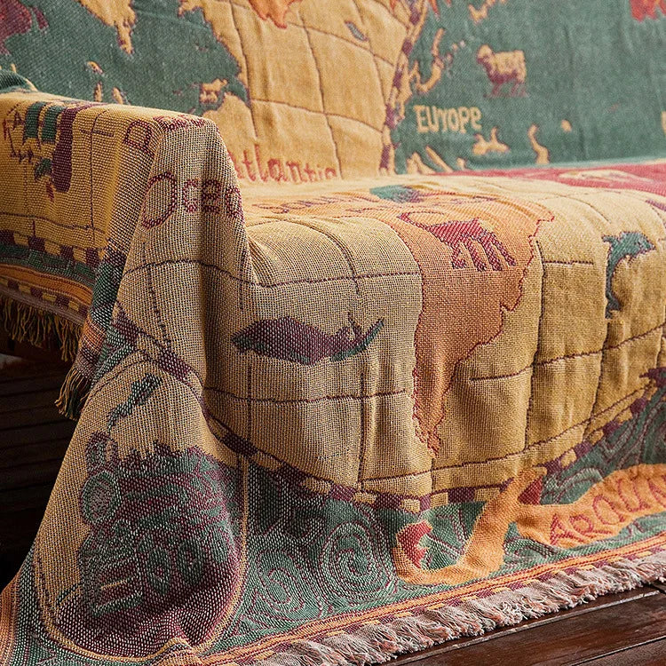 World map Cotton Bohemian Plaids Blanket