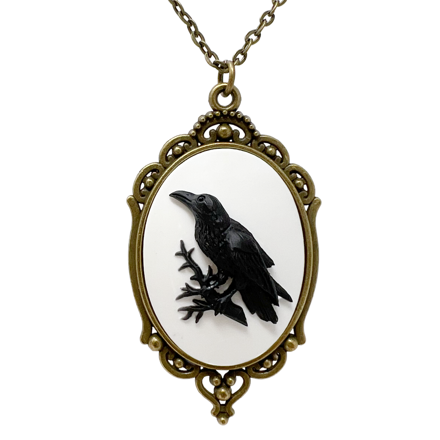 Raven Crow Necklace Gothic Victorian Cameo Dark Academia Jewelry Silver or Bronze