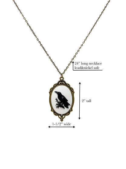 Raven Crow Necklace Gothic Victorian Cameo Dark Academia Jewelry Silver or Bronze
