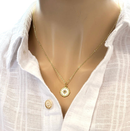 North Star Necklace Gold Coin Celestial Star Pendant Dainty Jewelry