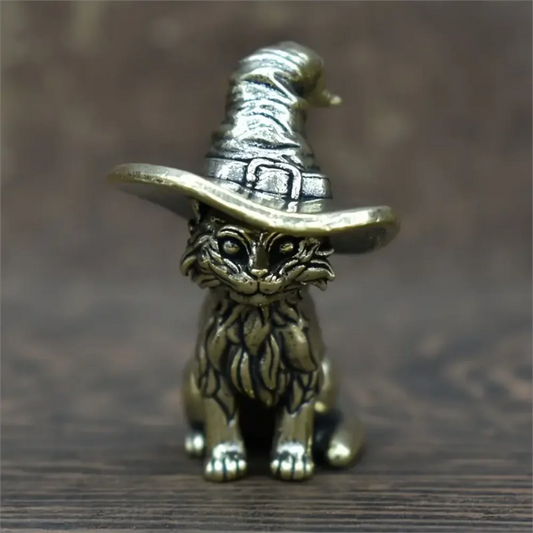 1pc Vintage Brass Witch Cat Statue