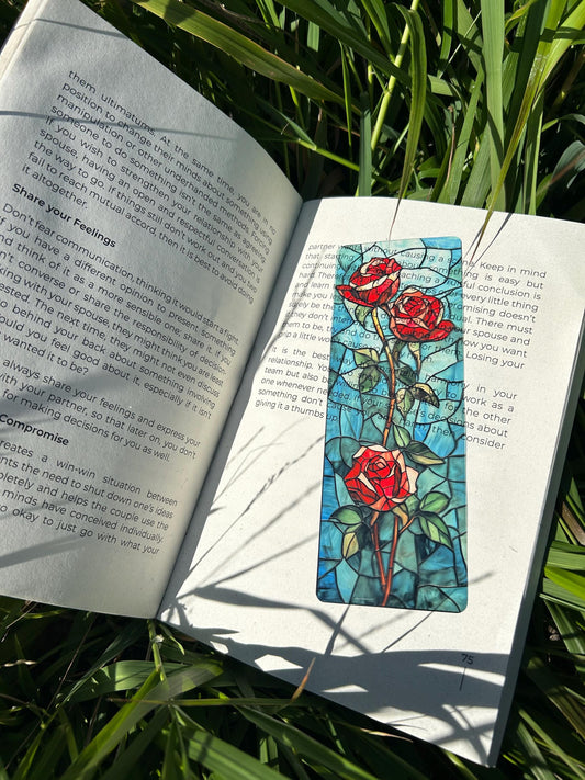 Red Rose Stained Glass Bookmark