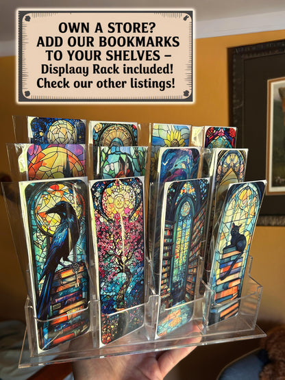 Gargoyle Stained Glass Bookmark with Open Wings and Stormy Grays – Gothic Fantasy Art for Dark Academia Fans, Mythic Readers