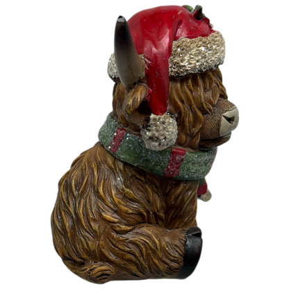 Resin Holiday Highland Cow  - Green Scarf