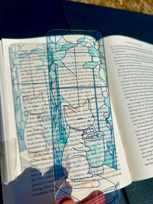 Kawaii Cat Drinking Bubble Tea Bookmark