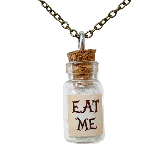 Eat Me Bottle Necklace Glass Vial Fantasy glow in the Dark Jewelry