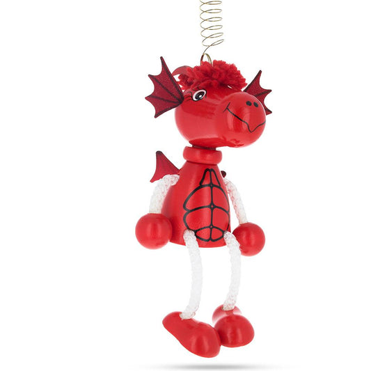 Red Dragon Wooden Doll on a Spring 5.7 Inches