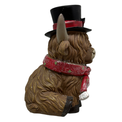 Resin Holiday Highland Cow  - Red Scarf